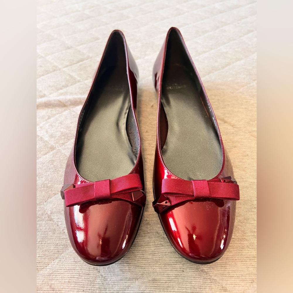NWOT 8.5N Stuart Weitzman Bejeweled Ox Blood Red Patent Leather Ballet Orig $398